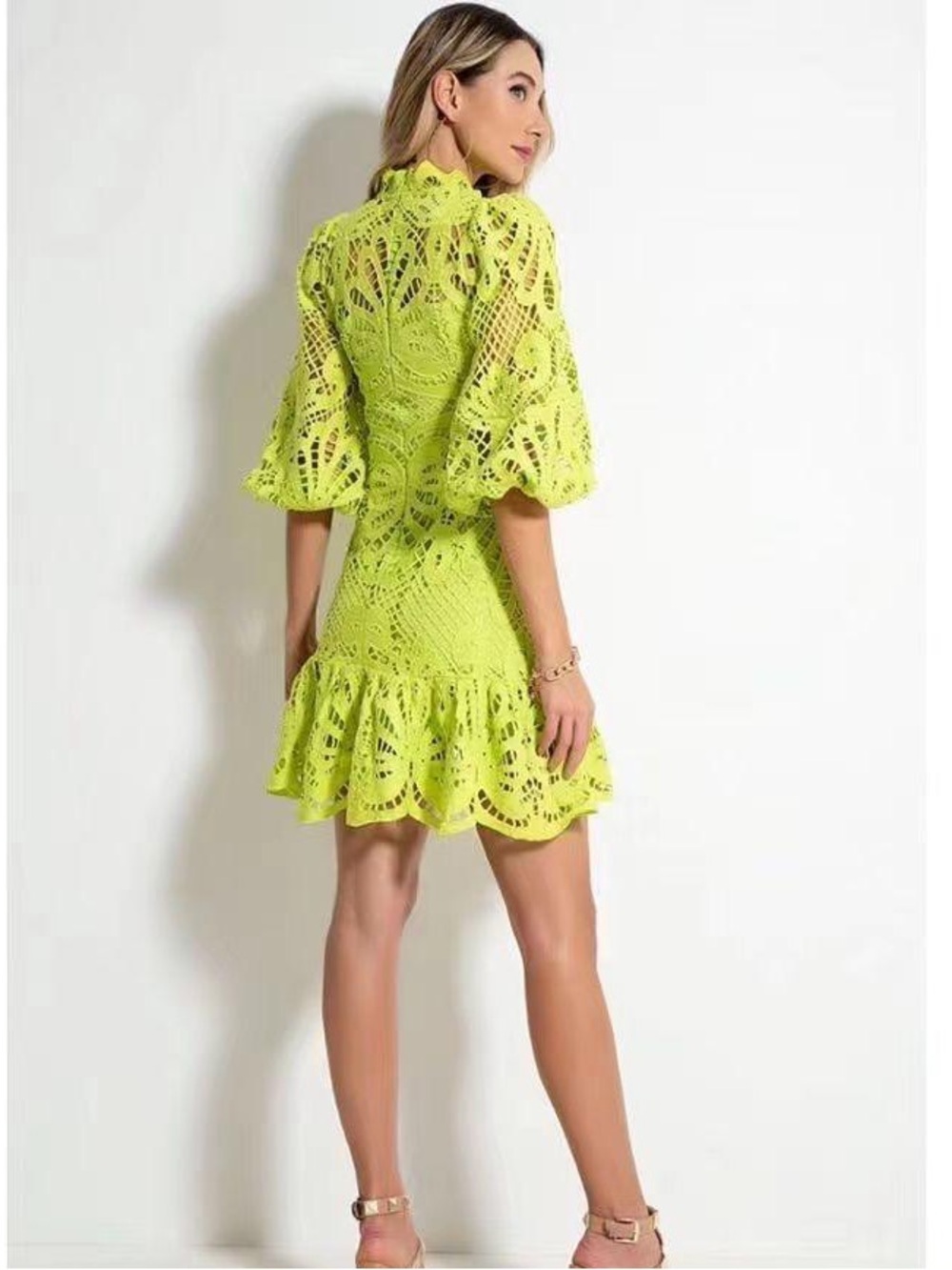 Beulah Nelly Neon Eyelet Mini Dress Size:Large